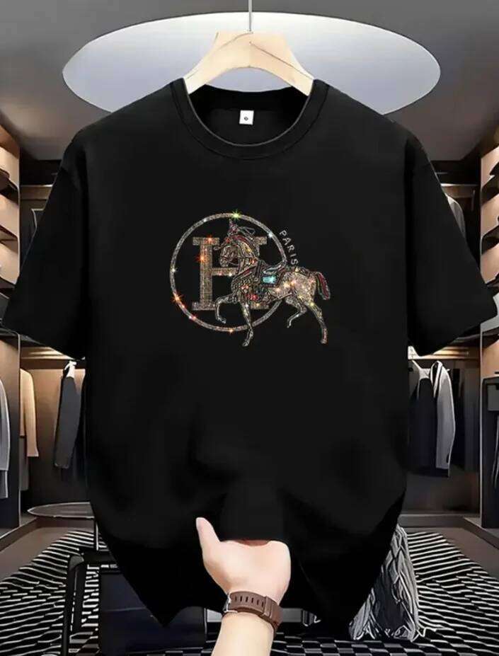 Men's T-Shirt With Round Print, Suitable For Everyday Casual Wear, Regular Crew Neck, 100% Cotton, Simple Adult Top.