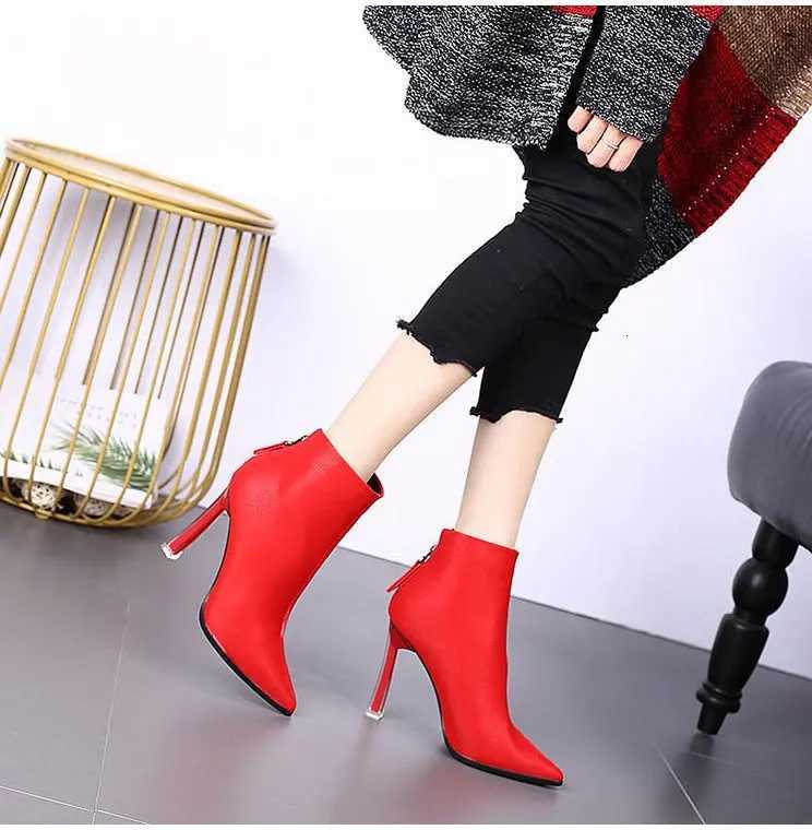 2023 New Women Boots Fashion Thin High Heel Ankle Boots Sexy Pointed Toe Zipper Boots Autumn Winter Ladies Shoes White BootsT251223