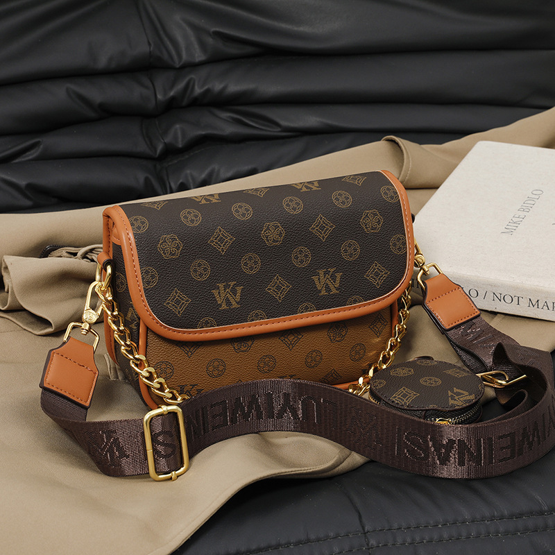 WK premium wide shoulder strap small square bag women's 2025 new retro printed women's shoulder bag oblique span bag tide