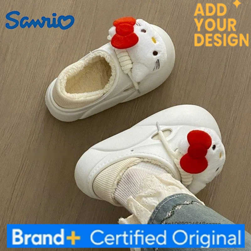 Sanrio Hello Kitty Autumn Winter Female Cotton Slippers Cute Warm Thick Sole Anti Slip Plush Slippers Japanese Style Kawaii Home Shoes H251223