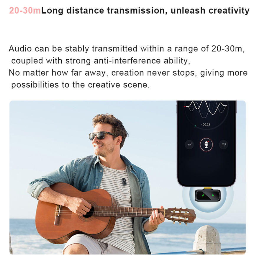 Wireless Lavalier Microphone for Iphone Android 2 in 1 Wireless Mini Microphone for Video Recording Mic for Tiktok Youtube Vlog Podcast Livestream Noi