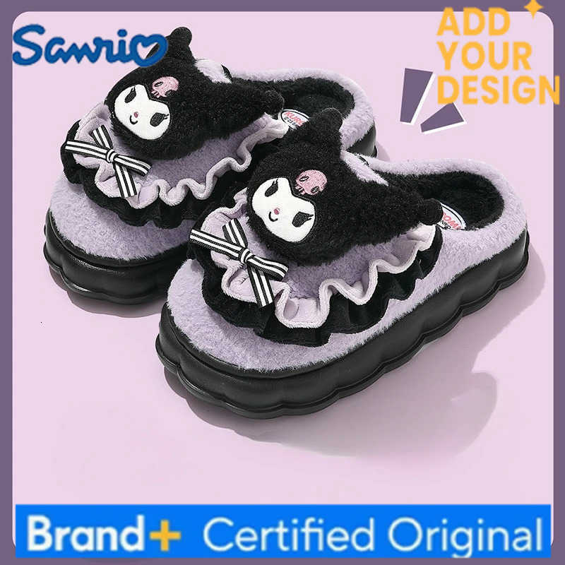 Sanrio KidsSlippers Cartoon Fluffy Keep Warm Winter Shoes For Children Anti-slip Thick Bottom Home Slipper Purple Blue Size 36-41 H251223