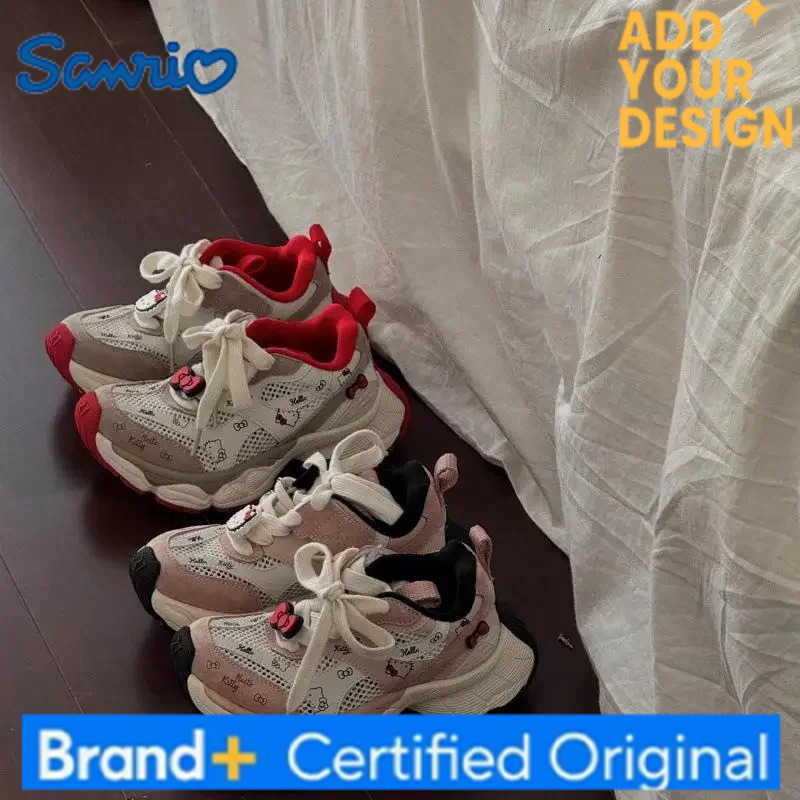 Sanrio Anime Cartoon Children Hello Kitty Mesh Sneakers Kawaii Spring Autumn New Breathable Casual Running Dad Shoes Soft Bottom H251223
