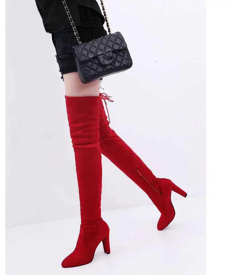 Sexy Party Boots Fashion Suede Leather Shoes Women Over the Knee Heels Boots Stretch Flock Winter High botas 326T251223