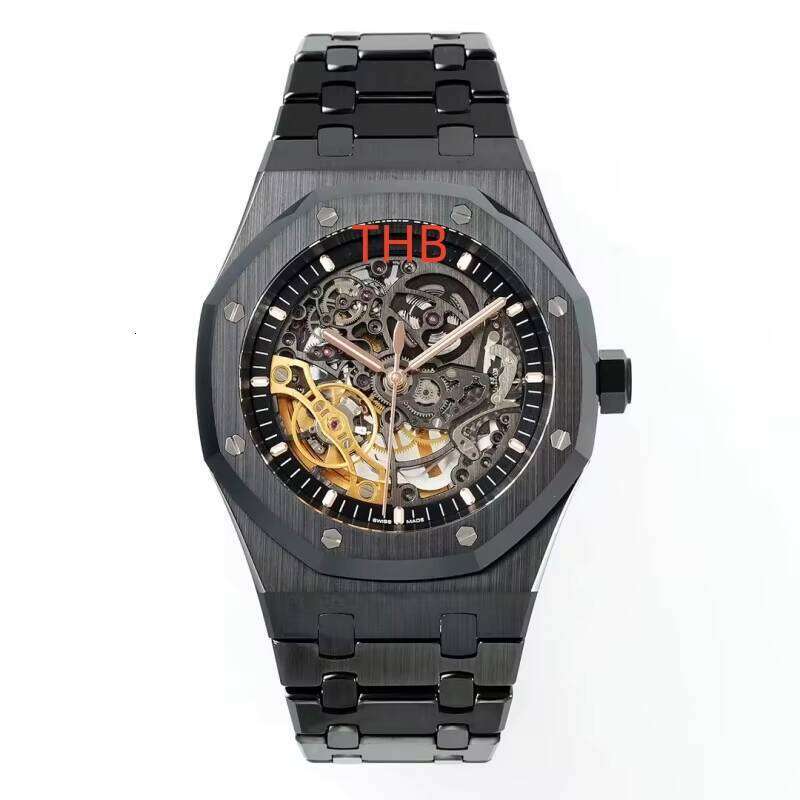 THBF High Quality V2 Version Skeleton Watch for Men 41mm Black Ceramic Integrated Movement True Balance Wheel Water Resistant