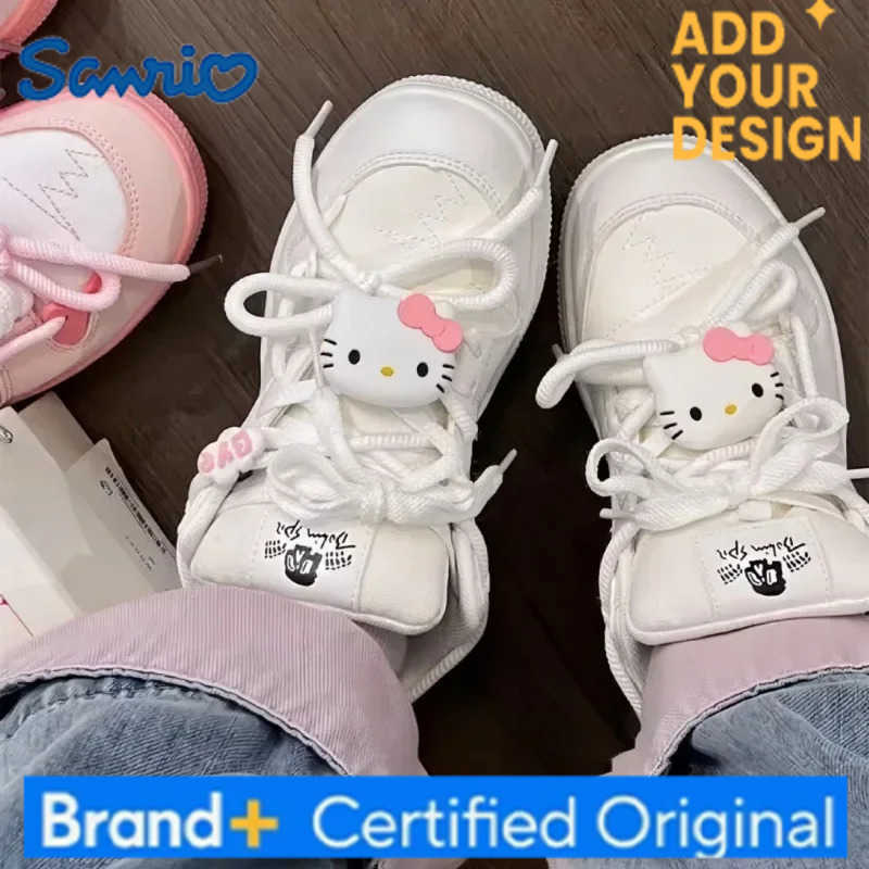 Sanrio Cartoon Sneakers for Women Fashion Lace-up Casual Shoes 2024 New Lovely Kitten Vulcanized Shoes Street Canvas Footwear Versatile H251223