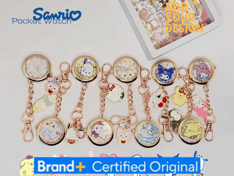 Sanrio Anime Hello Kitty Keychain Pocket Watch Girls Student Kuromi Cinnamoroll Fashion Children Gifts Quartz Watches Ornaments H251223