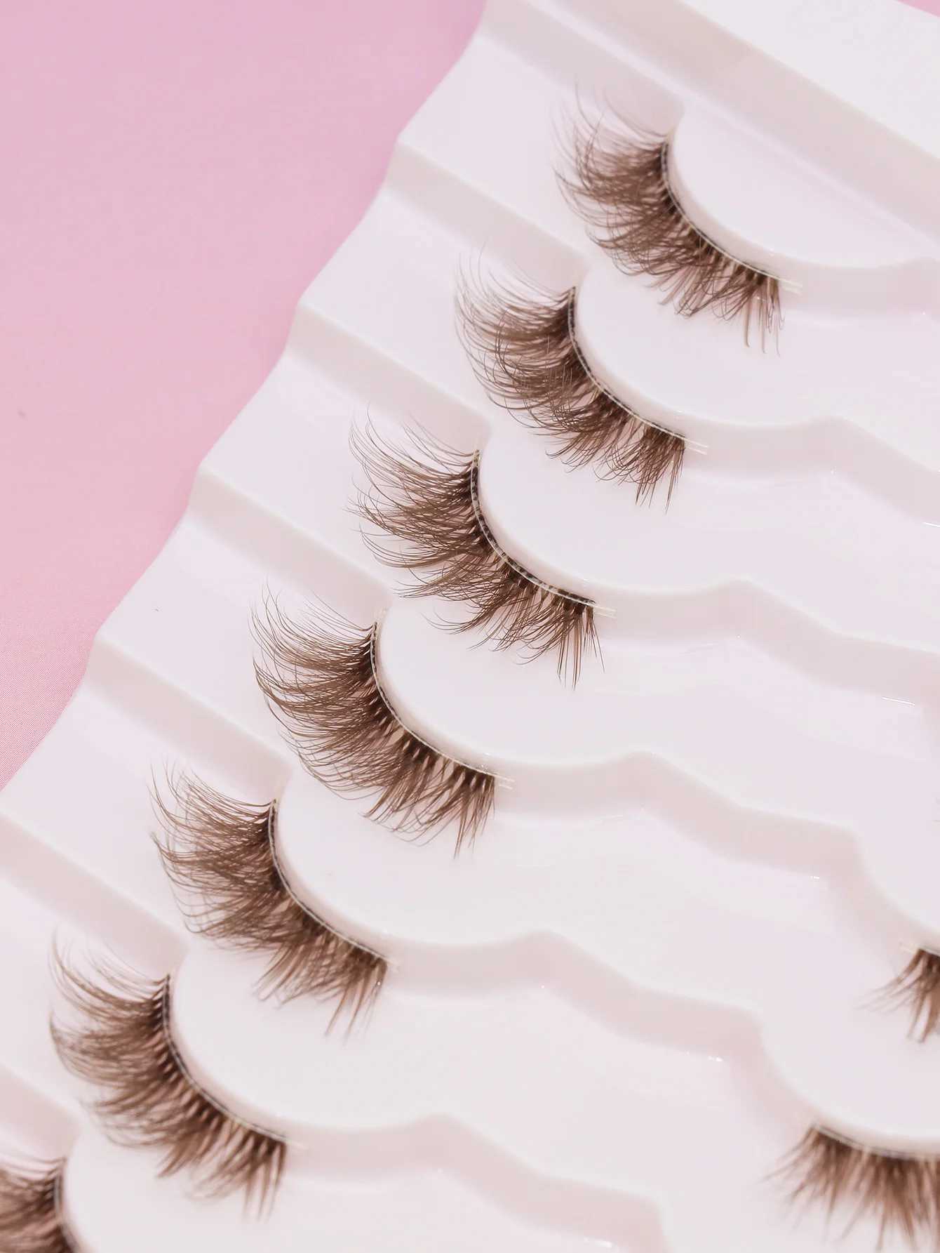 5/7 pairs of brown eyelashes Natural sharpened style Beautiful wear comfortableT251223
