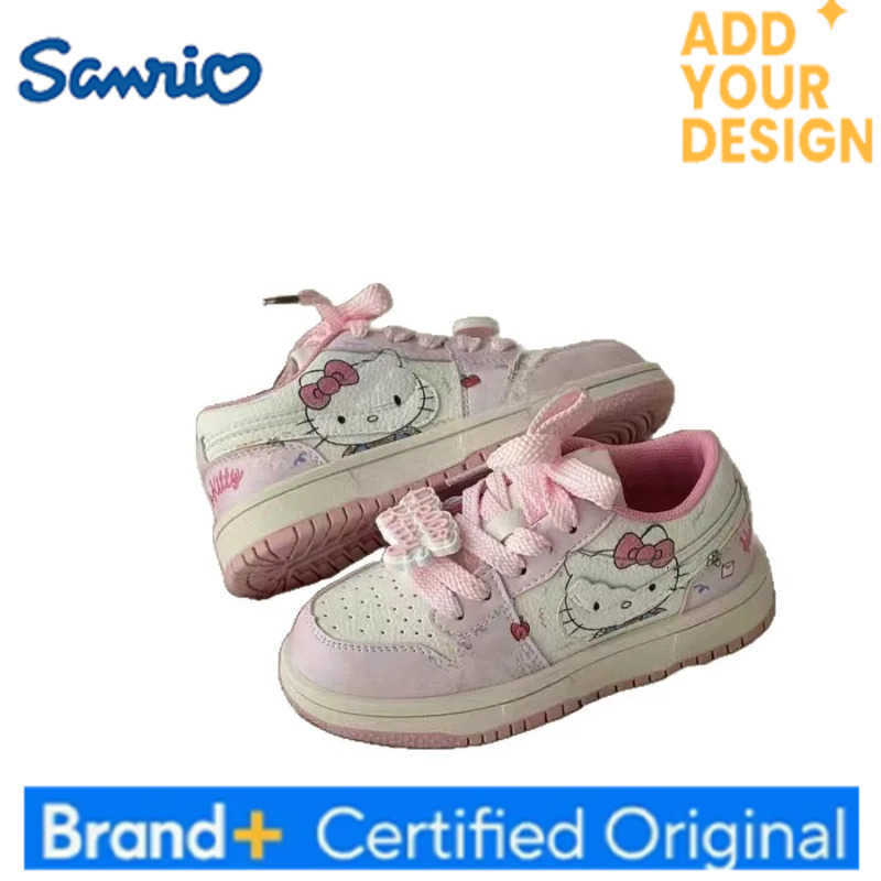 Sanrio KidsCasual Shoes Sneakers PU Leather Printed Hello Kitty Spring Shoes For Girls Thick Bottom Anti-slip Pink Shoes Size 26-37 H251223