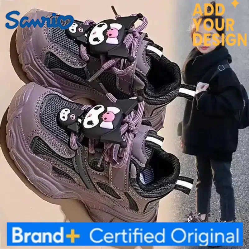 Sanrio 2025 Autumn New Children Sneakers for Girls Fashion Cute Kuromi Soft Comfortable Thick Sole Casual Light School Sports Shoes H251223