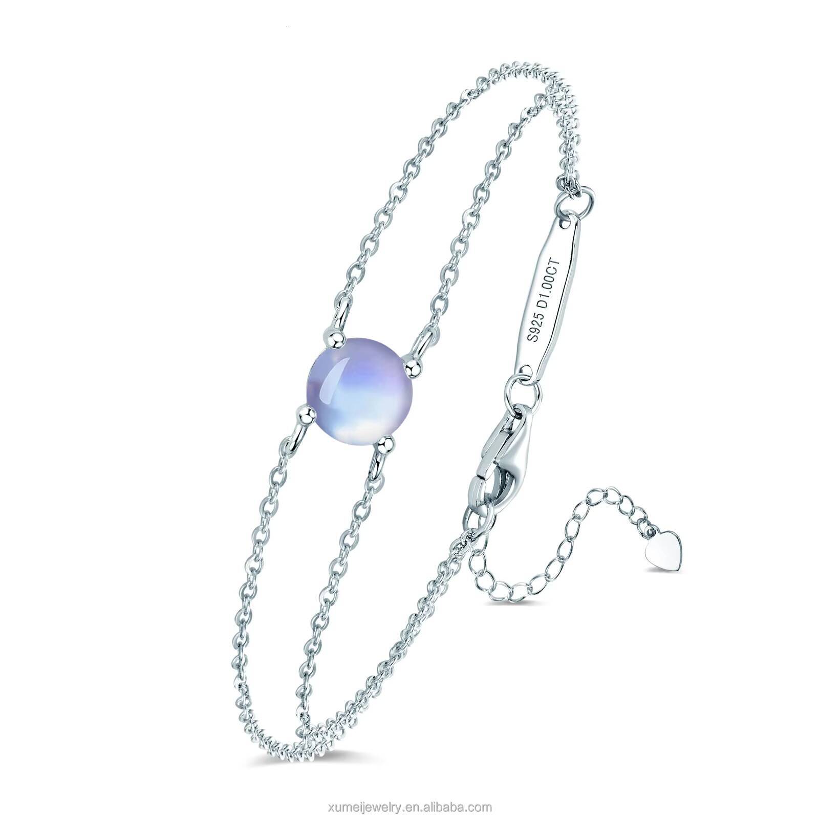 Hot Selling Birthday Month Birth Stone Jewelry Adjustable Double Chain Sterling Silver Classic Bracelet for Women