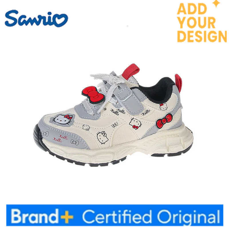 Sanrio KidsCasual Shoes Sneakers Cartoon Hello Kitty Bow PU Leather Spring Shoes For Girls Anti-slip Breathable Pink gray Sh H251223