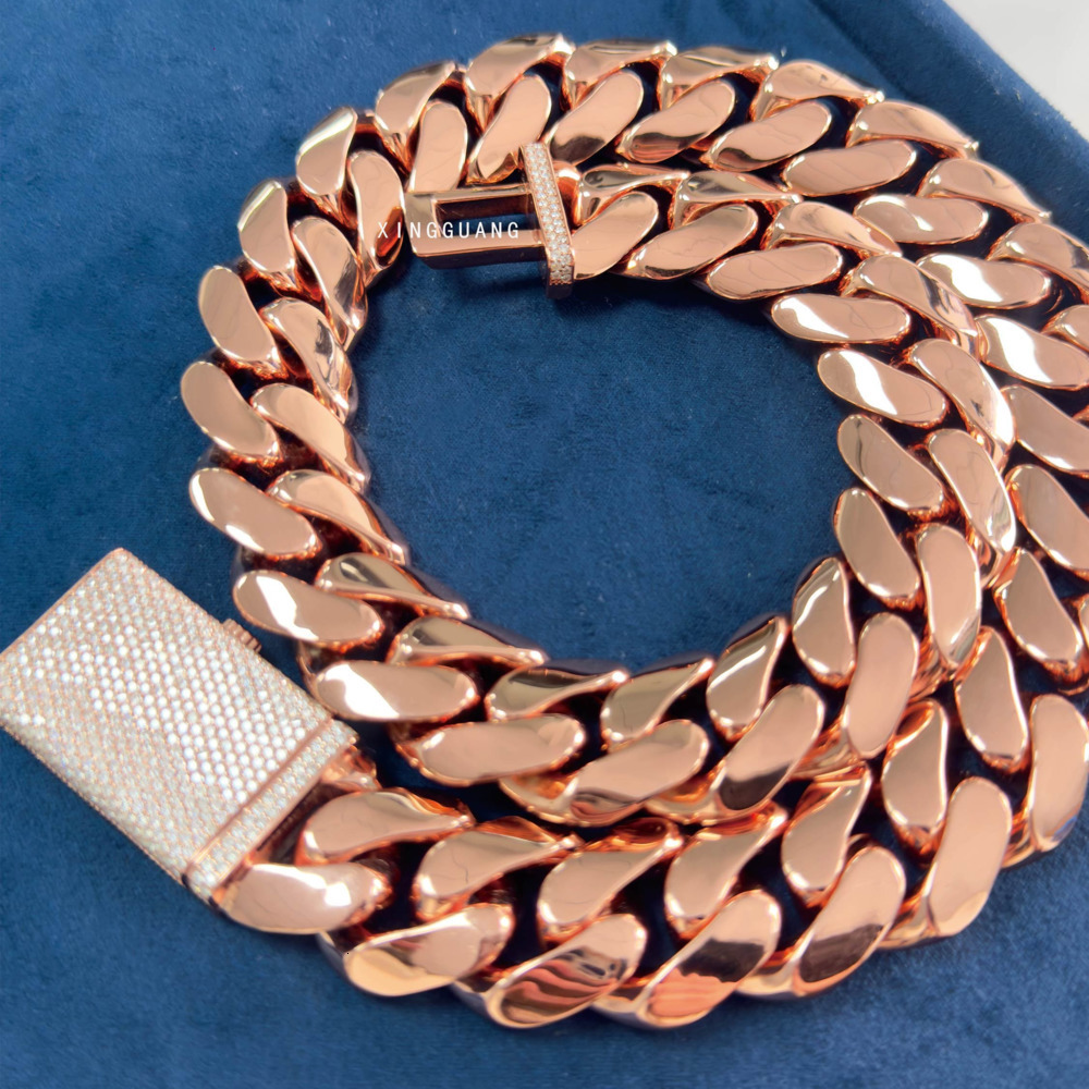 Moissanite Chain VVS Custom Heavy Clasp Rose Gold Plated Miami Cuban Link Chain Solid Silver Men Cuban Chain Necklace Jewelry