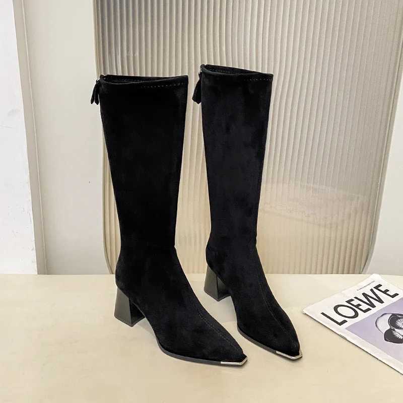Autumn Winter Sued Women Loots Boots Fashion Pointed Toe Shoes Street Style Party Stripper Female Thick Heel High BootiesT251223