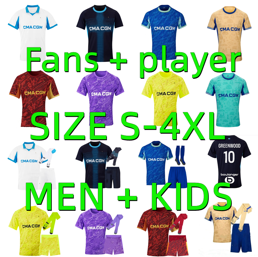 25 26 maillot de foot MarseilleES Greenwood soccer jerseys 2025 2026 BENNACER HOJBJERG BALERDI OM ROWE Paixao HARIT RULLI football shirts men kids kit Player version