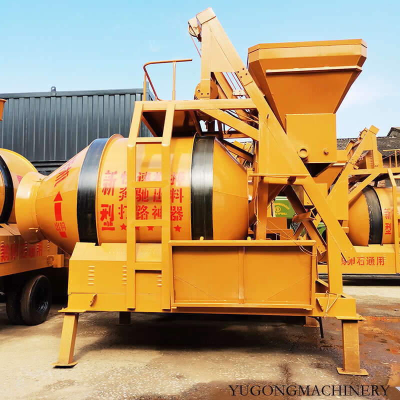 Towable Concrete Mixer with Hydraulic Jack and Brakes, Designed for Safe Transport Behind Tractors or Trucks
