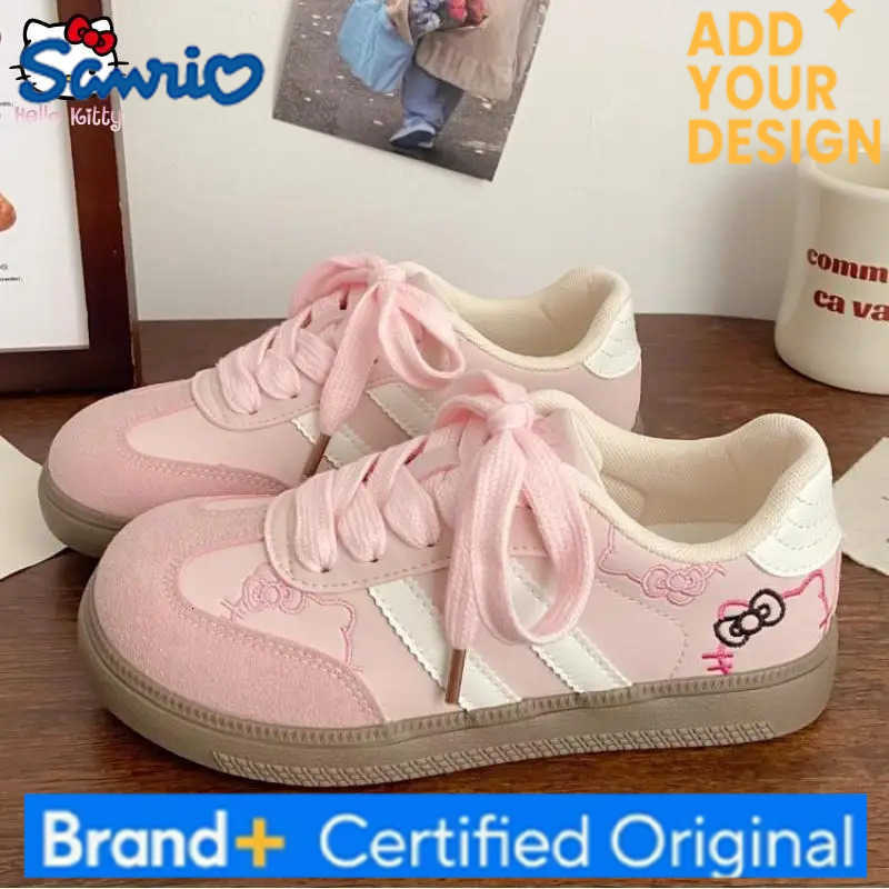 Sanrio Anime New Autumn Spring Trend White Hello Kitty Shoes Girls Versatile Kawaii Embroidery Sneakers Lace-Up Training Board Shoes H251223