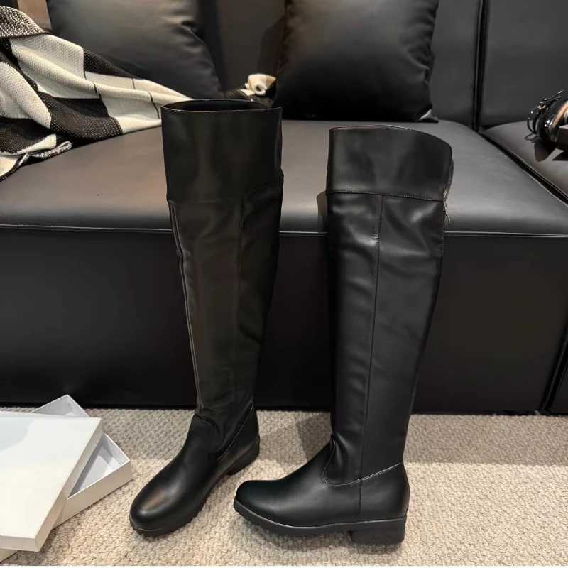 Plus Size 2025 Men Women Fashion Boots Concise Solid Flat Heels Boots Round Toe Zipper Cosplay Show Perform Stage Autumn WinterT251223