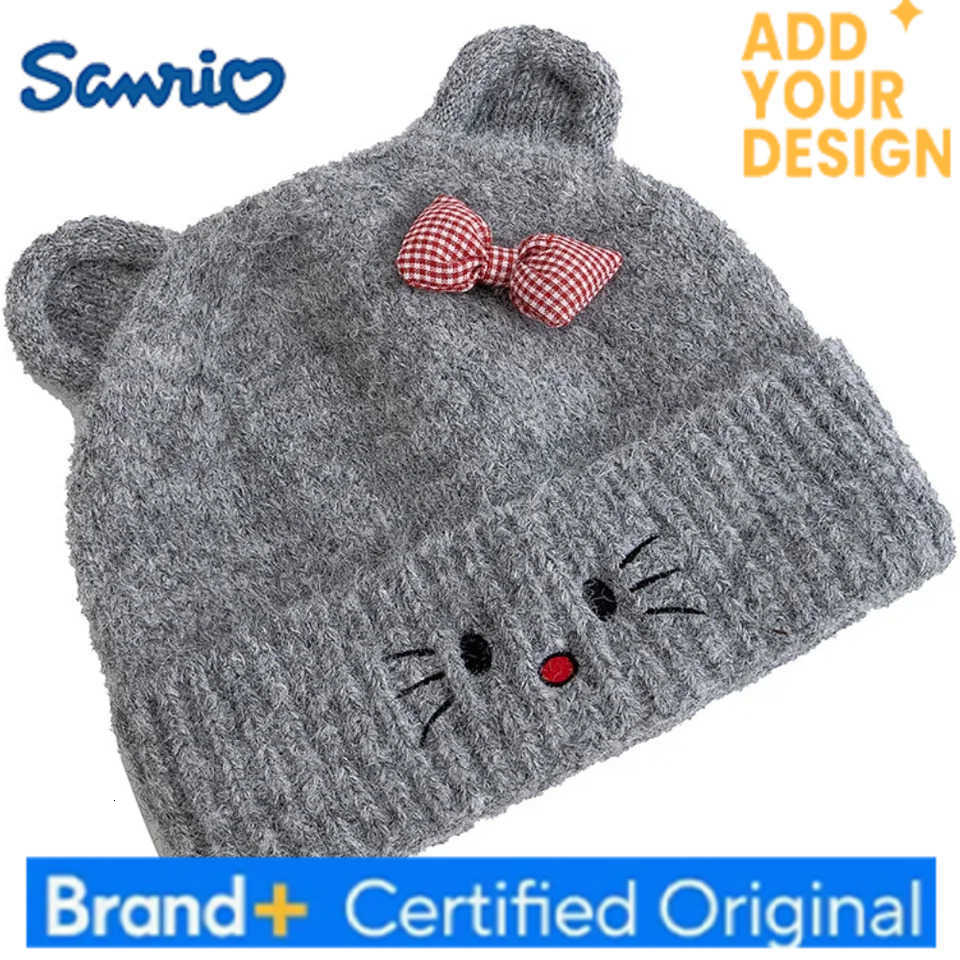 Sanrio Hot Sale Women Loose Soft Beanie Hat Lovely Cute Cat Ear Bow Design Winter Knitted Hats For Female Streetwear Winter Hat H251223 - view 3