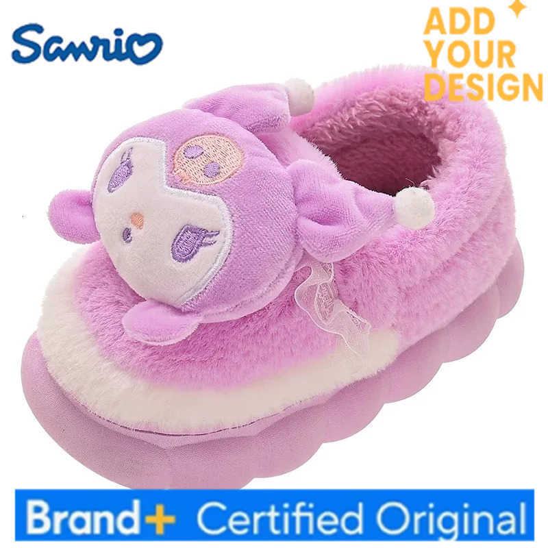 Sanrio Winter Warm Cute Cartoon Indoor Mule Soft Non-slip Fluffy Slippers For Kids Teen Boys Girls Children Home Cotton Shoes Size 24-4 H251223