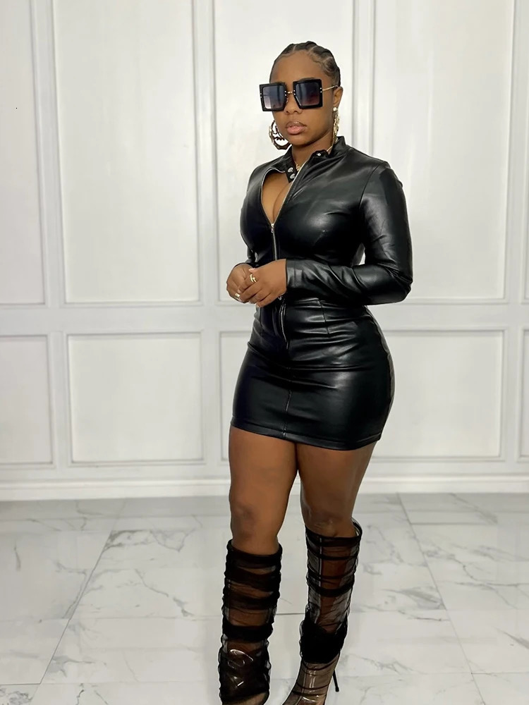 Two Piece Set for Women Night Club Outfits Long Sleeved Top and Leather Mini Skirt Sexy Outfits Female Wholesale Drop 251222 - view 3