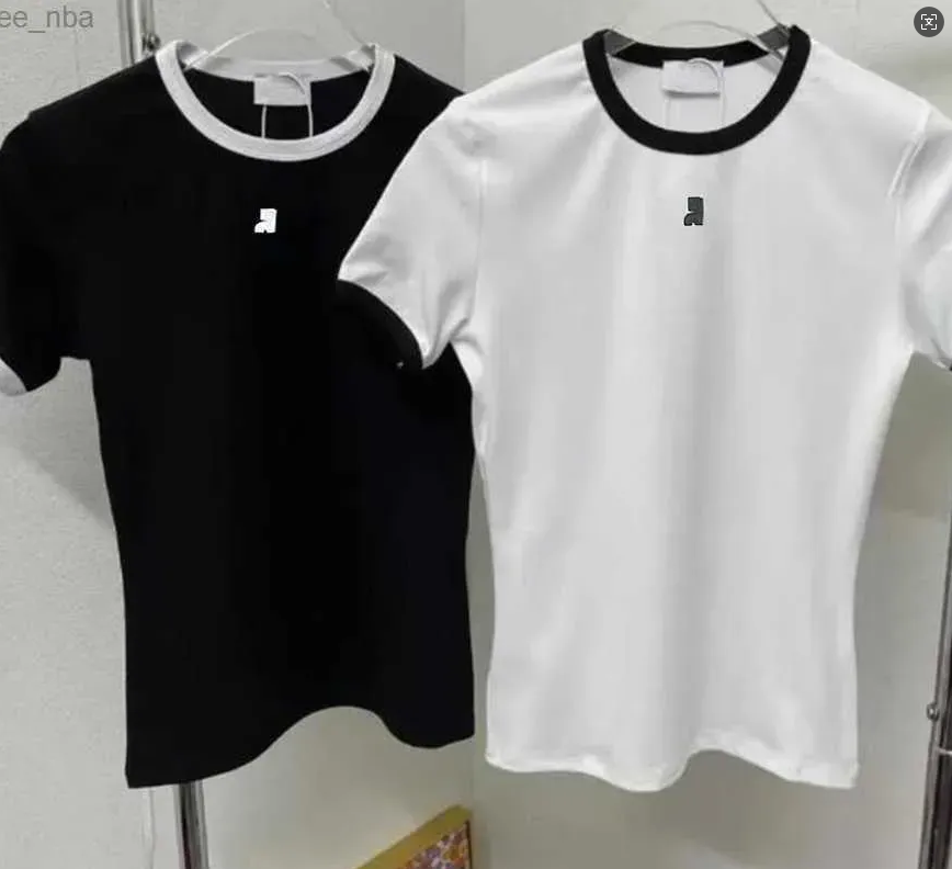 2026 Designer Courrrreges T-Shirt Women White t Shirt Brand Short Sleeve Round Neck Contrast Color Tees Summer Casual Slim Fit Sporty Tops