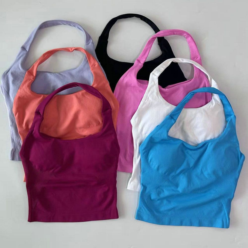 Halter Top Gym Clothes Woman Removable Chest Pad Yoga Tank Tops Push-up Sports Bra Fitness Workout Activewear