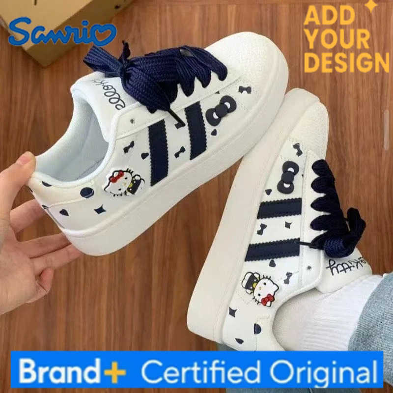 Sanrio KidsCasual Shoes Sneakers Cartoon Hello Kitty PU Leather For Girls Printed Anti-slip Breathable Blue Pink Shoes Size 26-37 H2512231