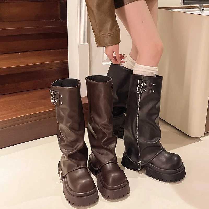 Short Thick Soled Womens 2025 Autumn New Brown British Style Knight Leg Boots Fashion TrendsT251223