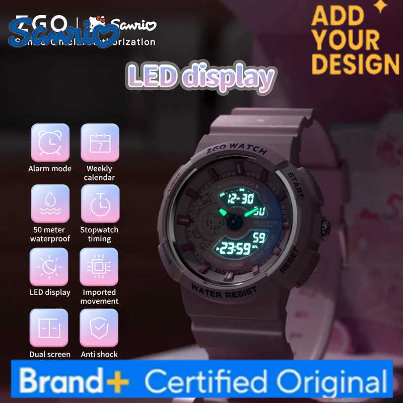 Sanrio Hello Kitty Ladies Electronic Watch Cute and Stylish Multi-functional Dual-Display Sports Digital Watch Gift 8573 H251223