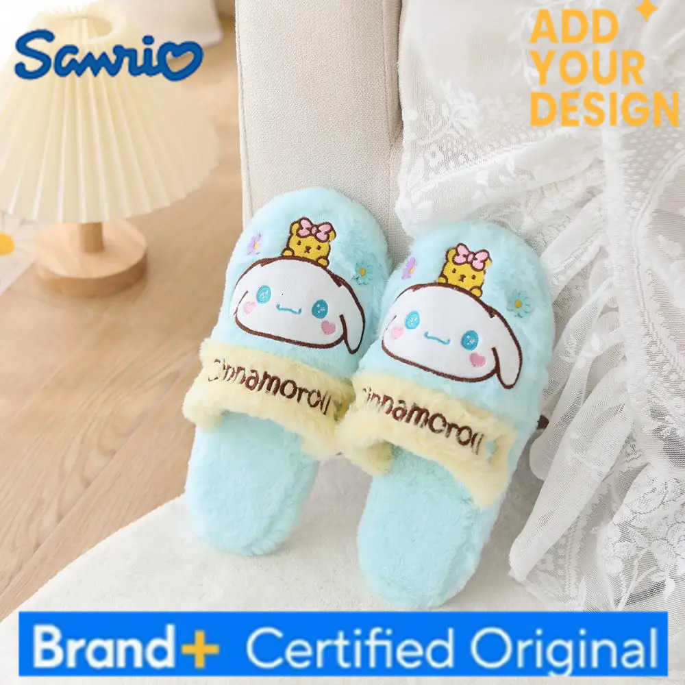 Sanrio Cute Female Kuromi Plush Slippers Anime My Melody Keep Warm Kawaii Cinnamoroll Cartoon Thicken Indoor Anti-Slip Home Slippers H251223
