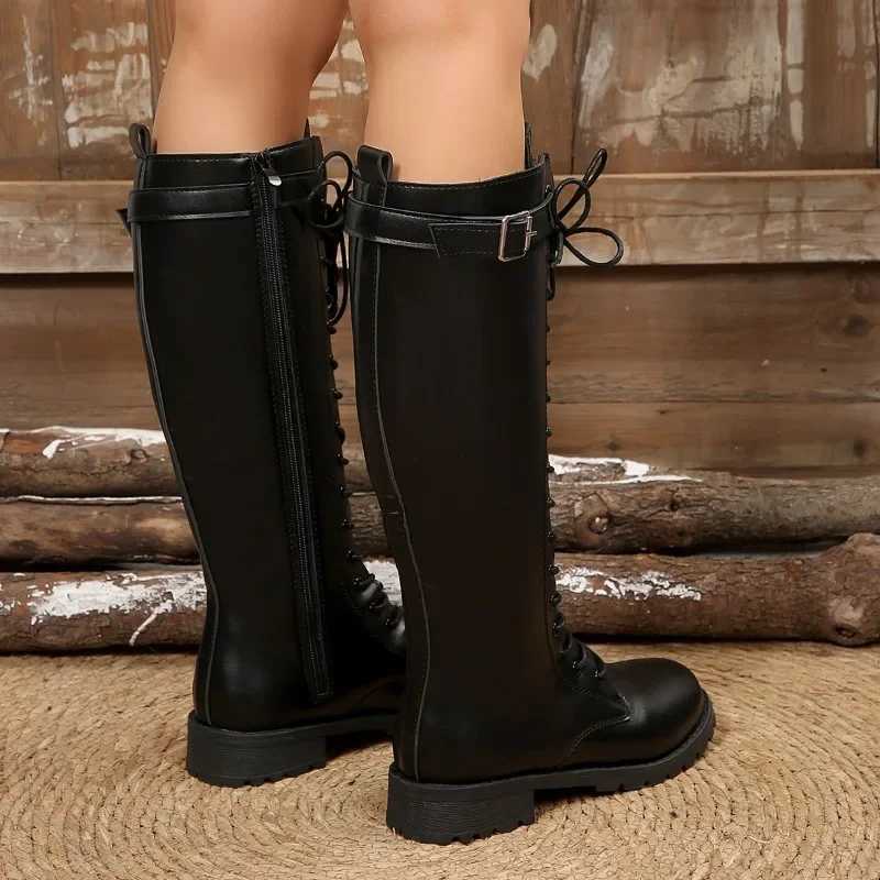 2025 New Ladies Shoes Belt Buckle Womens Boots Fashion Side Zipper Modern Boots Women Winter Plus Size Knee-High Boots ZapatosT251223