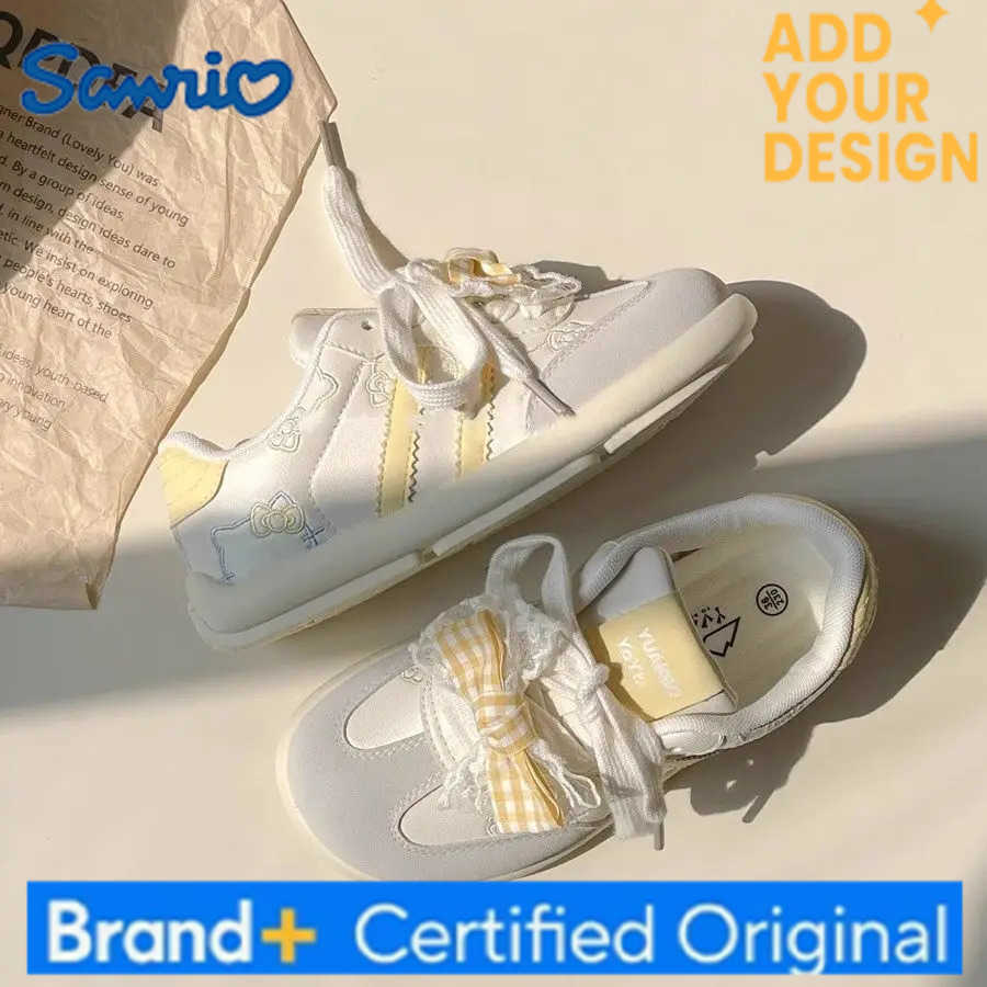 Sanrio Anime Sneakers Kawaii Hello Kitty Women Casual Shoes Cartoon Kt Thick Bottom Plate Shoes Cute Girls Student Bow Casual Sneakers H251223