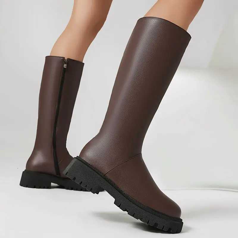 SIMLOVEYO Flock Women Boots Round Toe Thick Heels 45cm Platform 25cm Size 44 45 Leisure Soft Daily Knee BotaT251223