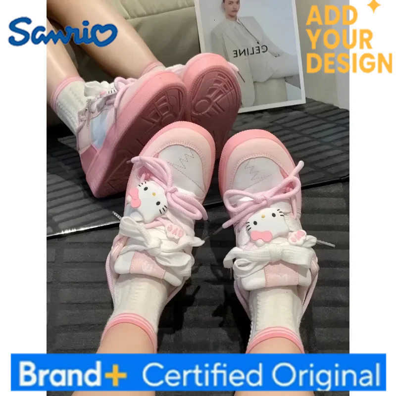 Sanrio Cartoon Sneakers for Women Fashion Lace-up Casual Shoes 2024 New Lovely Kitten Vulcanized Shoes Street Canvas Footwear Versatile H251223