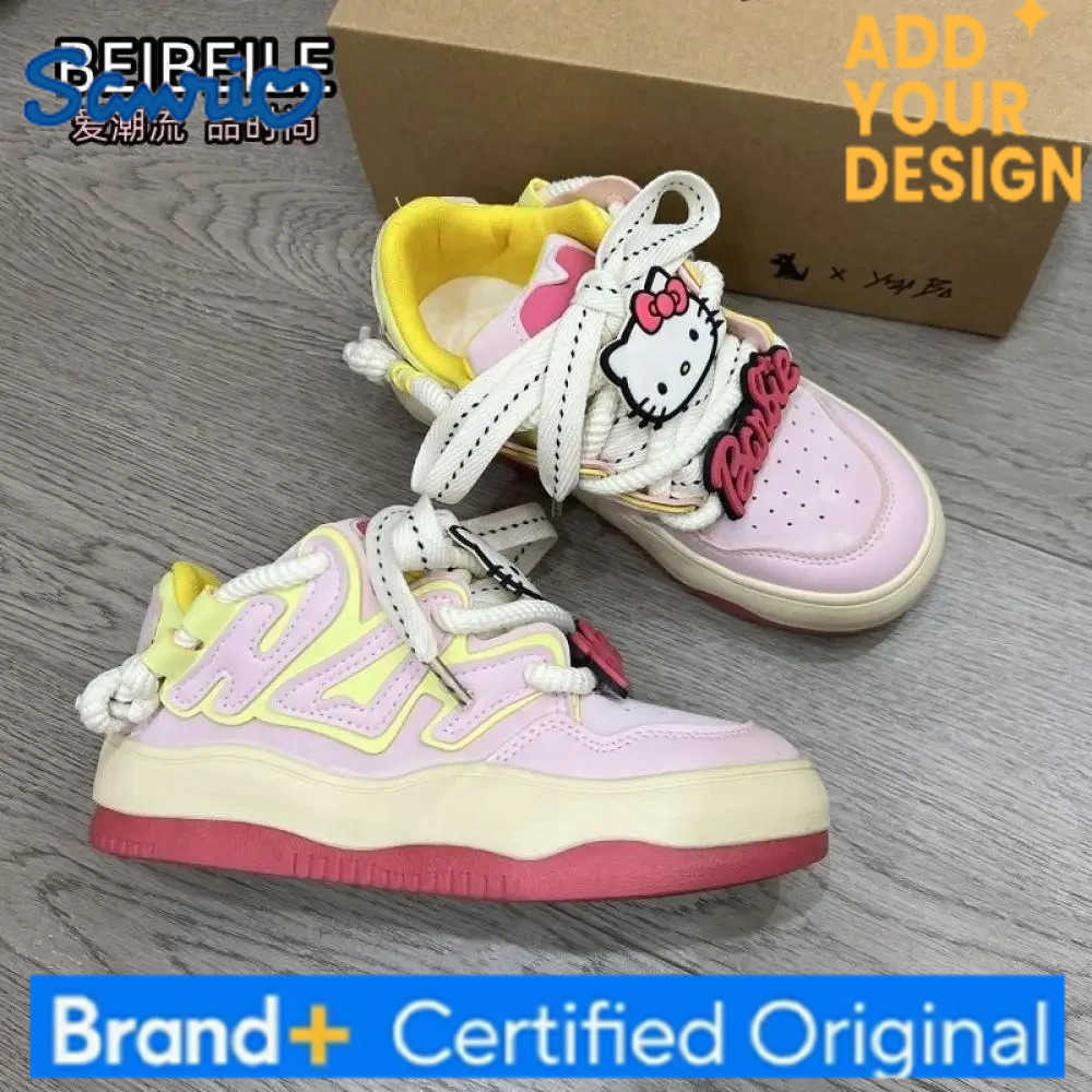 Sanrio Anime Sneakers Hello Kitty Cartoon Sports Shoes Sweet Girls Student Antiskid Board Shoes Cute Casual Thick Sole Sneakers Fashion H251223