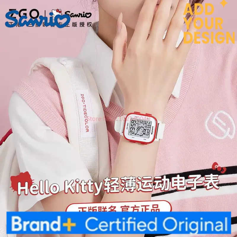 Sanrio Hello Kitty Kids Watch For Girls Students Cute Sports Watch Waterproof Square Digital Electronic Watch Gift Alarm H251223