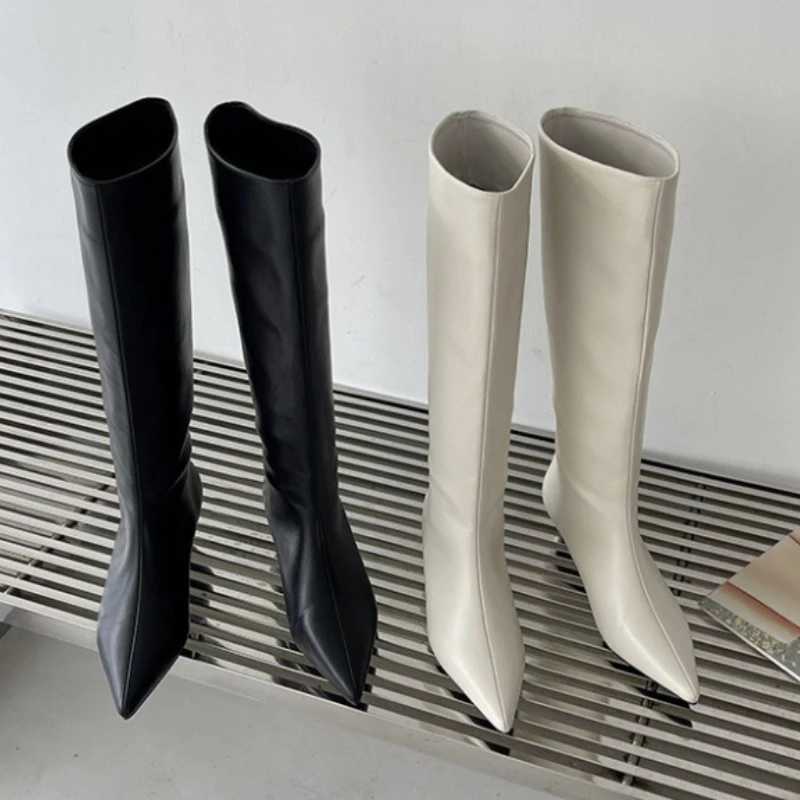 2025 Fashion Sexy Pointed Low Heels Knee Long Boots Womens Spring/Autumn PU Sewing Party Ball Western Boots 35-40T251223