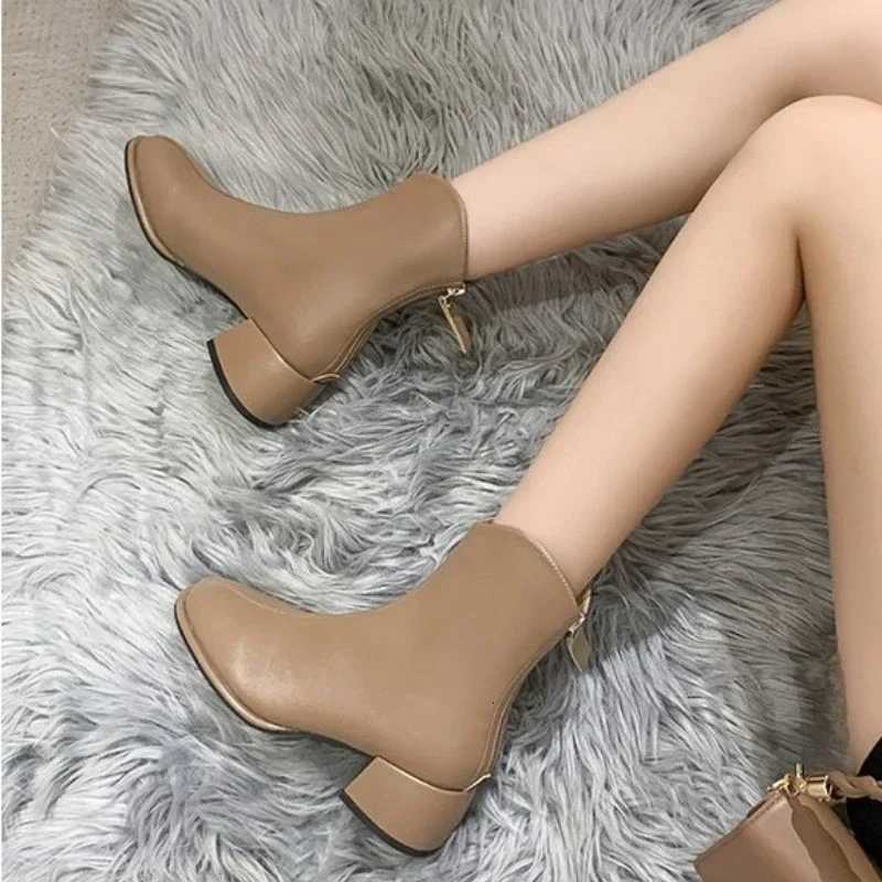 Ankle Boots Womens Shoes Platform Boots-Women Winter Footwear Zipper Low Clogs Autumn Rock High Heel 2024 LadiesT251223