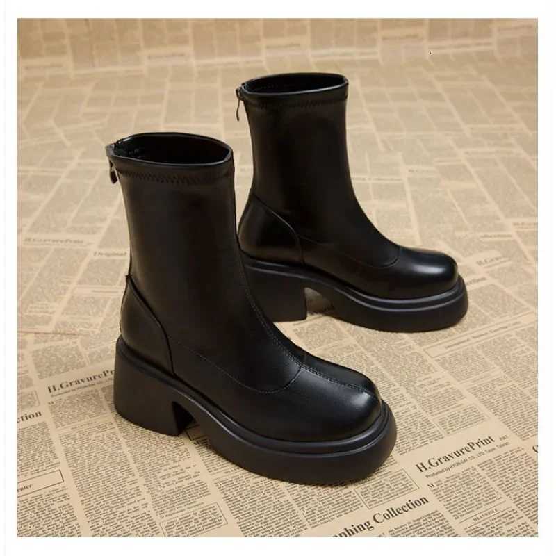 2024 Spring and Autumn New Tall Thick Bottom Boots Single Boots High Heels Short Womens Small AnkleT251223