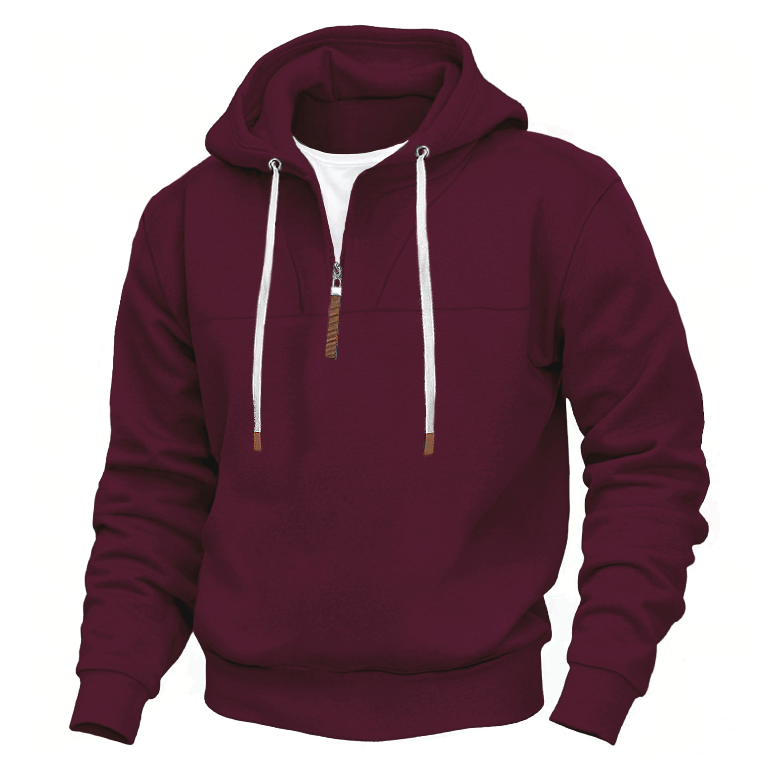 American Classic Men's Fleece-Lined Half-Zip Trendy Hoodie with Panel Design Long-Sleeve Loose Plus-Size Couple Hooded Sweatshirt