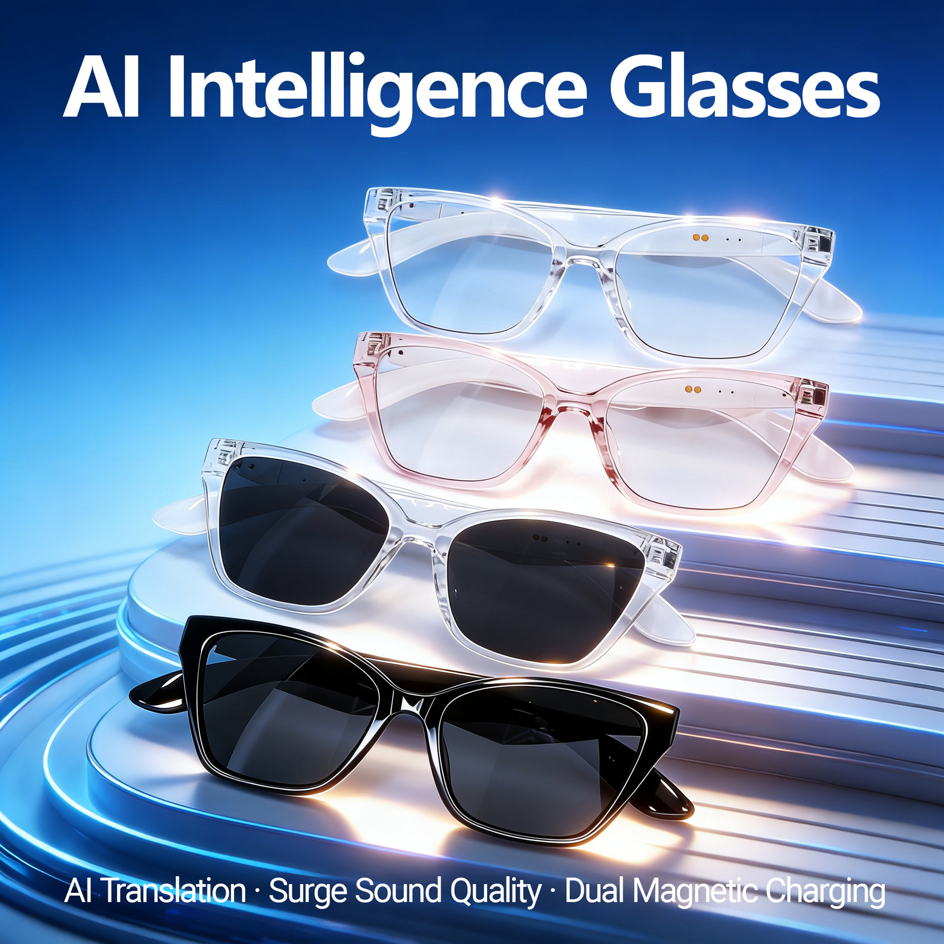 New AI Translation Bluetooth Anti Blue Light Glasses Real time Translation in Over 100 Languages Smart Glasses for Music Listening and Calls