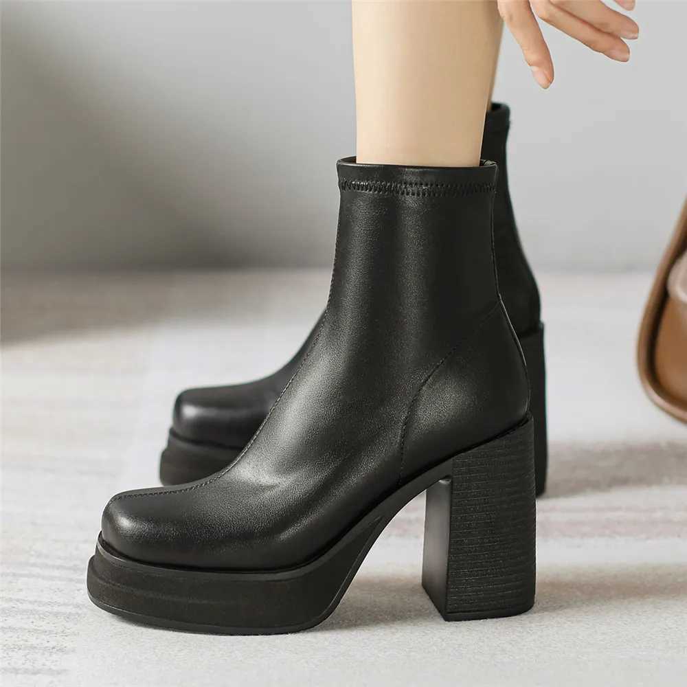 2025 NEW Brand Women Autumn Winter Boots Sexy High Heels Platform Black Brown Side Zip Shoes Woman Ankle Boots Size 33-41T251223