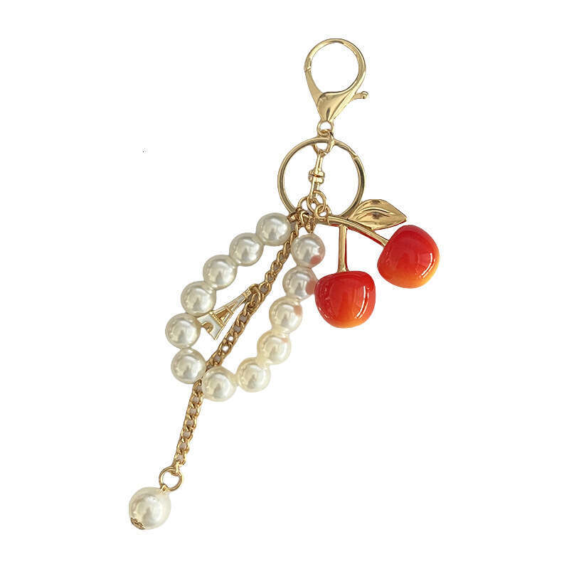 New Pearl String Fashion Acrylic Cherry Car Keychain High-End Bag Pendant
