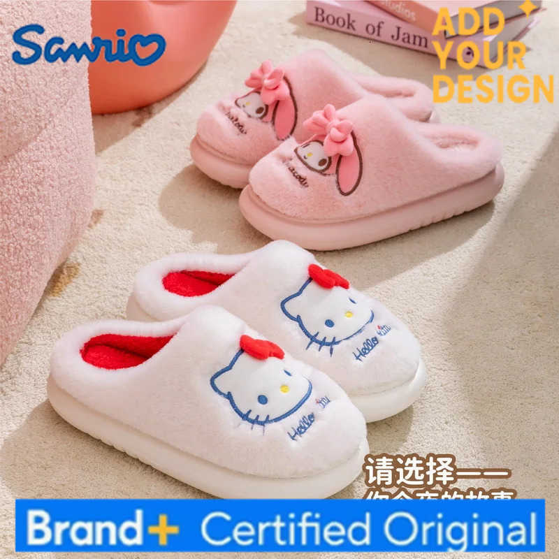 Sanrio 2025 Cute Hello Kitty Plush Warm Womens Slippers Anime Kuromi Female Home Interior Cotton Slippers Cartoon Girls Shoes H251223
