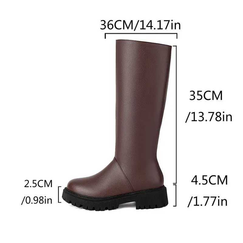 SIMLOVEYO Flock Women Boots Round Toe Thick Heels 45cm Platform 25cm Size 44 45 Leisure Soft Daily Knee BotaT251223