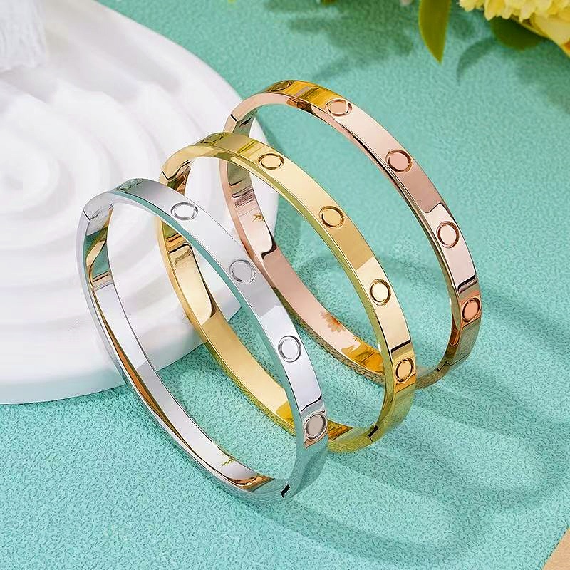 fashion bracelet trend Bangle Men Women diamond inlaid 6MM bracelet Steel Plated Gold Silver Bracelets couples designer bracelet Bangle holiday gift