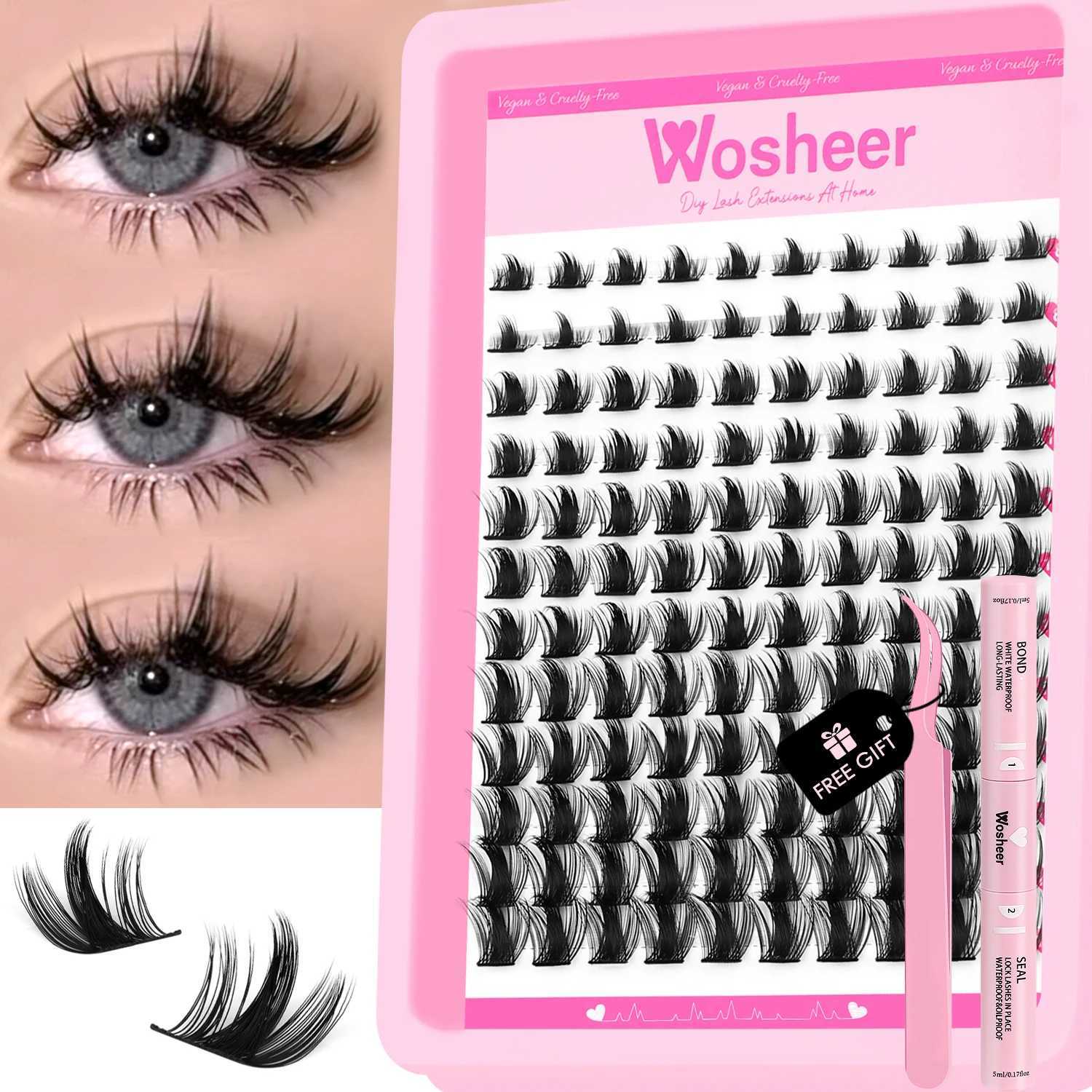 WOSHEER Manga Clusters Lashes Kit DIY Cat Eye Lash Clusters With Lash Bond And Seal And Eyelash Tweezers Eyelash ExtensionT251223