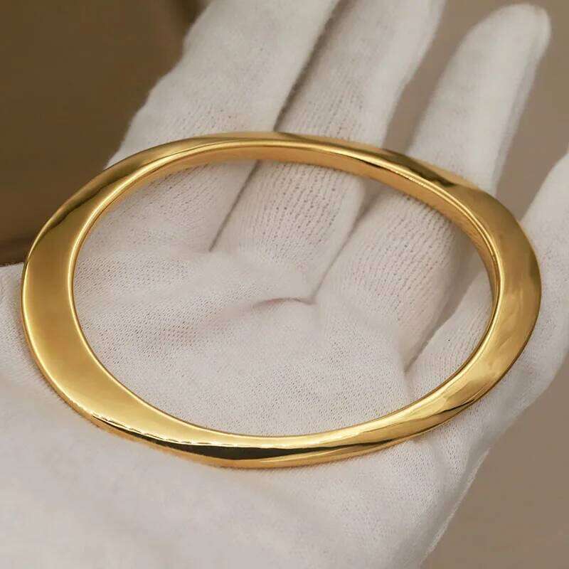 316L Classic Stainless Steel Metal Irregular for Women Elegant Bangles Rust-proof Bangle Wrist Jewelry 25L1223