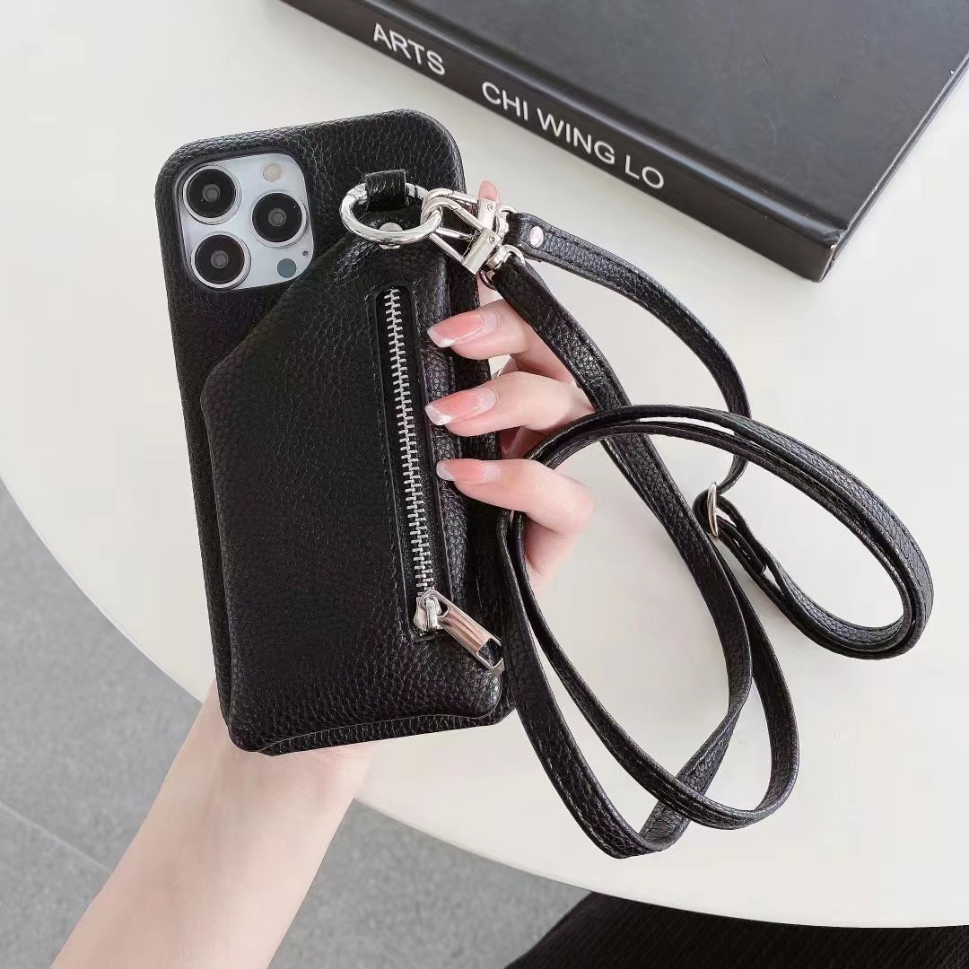Compatible with Apple Max Phone Case Solid Color Lychee Texture iPhone 16 Shockproof Cover Zipper 13 Pro for Women